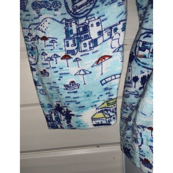 TALBOTS Sz ?? (See Meas) Blue Boating Scene Cotton Button Front Cardigan EUC - Picture 5 of 10